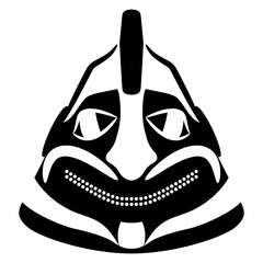 Ethnic animal mask or hat of Tlingit Indians. Indigenous Native American design. Black and white silhouette.
