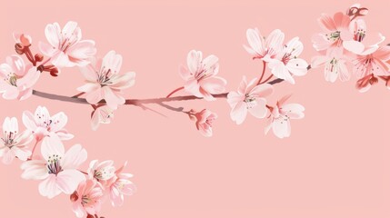 Elegant beauty unfolds: Soft pink cherry blossoms adorn branches against a calming pink background, creating a serene and delicate artwork.
