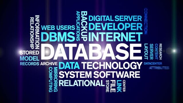 Database animated word cloud;text design animation tag kinetic typography seamless loop.