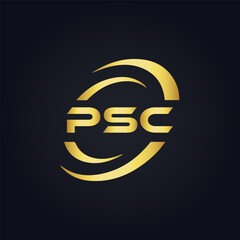 Obraz premium PSC logo. P S C design. White PSC letter. PSC, P S C letter logo design. P S C letter logo design in GOLD, GOLDEN LOGO, THREE, style. letter logo set in one artboard. P S C letter logo vector design.