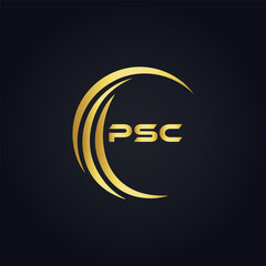 PSC logo. P S C design. White PSC letter. PSC, P S C letter logo design. P S C letter logo design in GOLD, GOLDEN LOGO, THREE, style. letter logo set in one artboard. P S C letter logo vector design.
