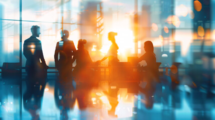 Blurred Office Scene Showing Professionals at Work, Modern Business Environment