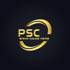 PSC logo. P S C design. White PSC letter. PSC, P S C letter logo design. P S C letter logo design in GOLD, GOLDEN LOGO, THREE, style. letter logo set in one artboard. P S C letter logo vector design.