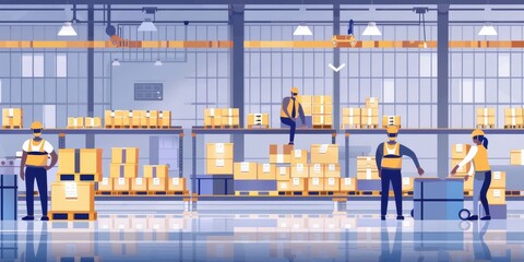 Workers in a logistics center managing the flow of goods, highlighting the efficiency and coordination in supply chain management