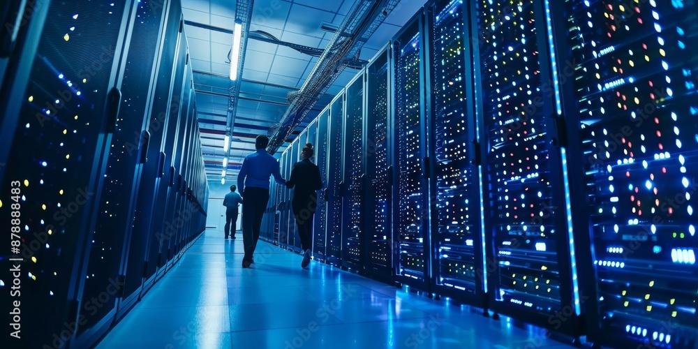 Poster A team of IT professionals managing servers in a data center, representing the backbone of digital business
