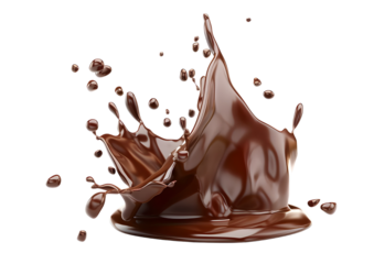 Splash of chocolate sauce creating a dynamic effect. Isolated on a transparent background