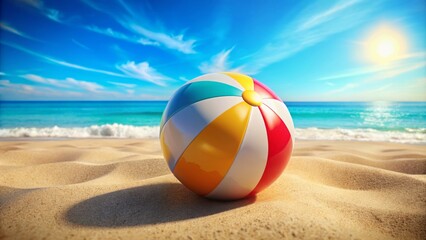 Beach Ball On The Sandy Beach Near The Ocean On A Sunny Summer Day