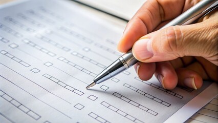 Filling Out The Form. A Hand Holding A Pen And Ticking The Checkbox On The Form.