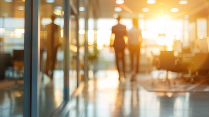 Busy Workplace with People Working in Office, Out-of-Focus Background