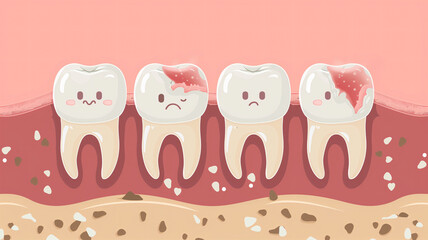 Tooth decay, medical flat anthropomorphic illustration.