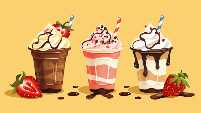Strawberry and chocolate flavored ice cream. Food illustration.