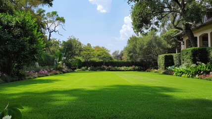 Obraz premium Natural and scenic backdrop featuring lush greenery trees and blue skies. natural backdrop, scenic backdrop, lush greenery, green trees, blue skies, nature background, scenic view,