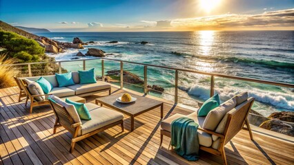 Fototapeta premium Modern Coastal Living Room With Amazing Sea View.