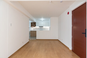 Apartment living room with wooden floor
