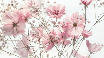 Fototapeta premium Pink cherry blossom on white background isolated Sakura tree branch. pink cherry blossom, cherry blossom, sakura tree, sakura branch, cherry blossom isolated, white background, pink flowers,