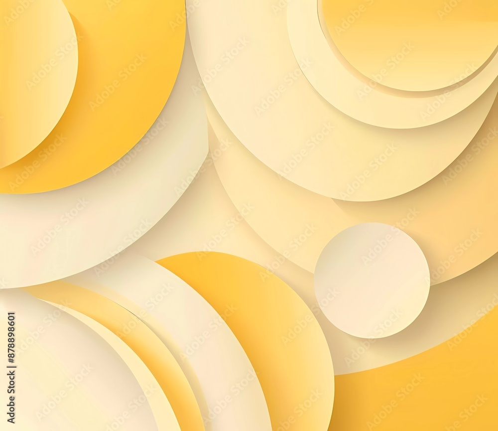 Poster abstract background with yellow and beige color, geometric shapes in the form of circles and semi-ci
