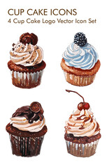Cup cake logo vector Icon set 