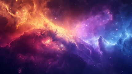 Obraz premium A vibrant display of nebula clouds with stars in deep outer space forming a colorful cosmic scene that showcases the wonders of the universe with its bright and dynamic elements