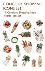 Concious shopping logo vector Icon set 