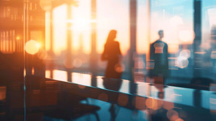 Office Interior with Employees Working, Defocused Corporate Work Scene