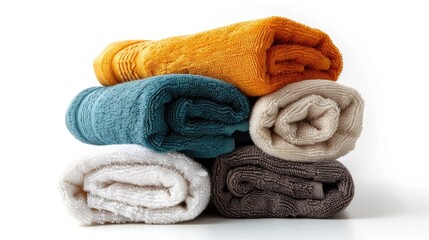 Towels arranged on white background