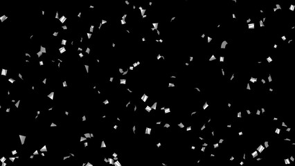 Falling Shiny Glitter silver rain Confetti isolated on black background.