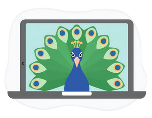 A cartoon illustration of a peacock displayed on a computer screen
