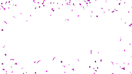 Falling Purple Confetti on White Background. Flying holiday tinsel. 