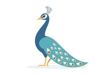 Fototapeta premium A cartoon illustration of a peacock standing sideways on a white background