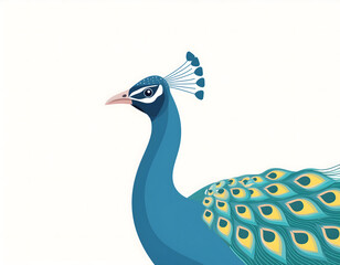 Fototapeta premium A cartoon illustration of a peacock standing sideways on a white background