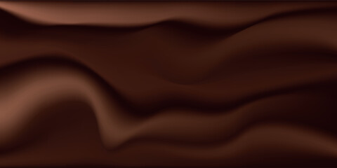Fototapeta premium Chocolate wavy swirl background. Abstract satin chocolate waves, brown color flow. Vector