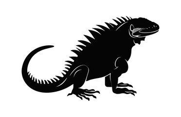 Iguana Silhouette Vector isolated on a white background, Iguana Clipart black Silhouette