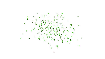 Green Confetti explodes on a white background