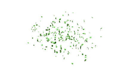 Green Confetti explodes on a white background