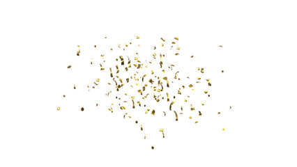 Golden tinsel Confetti explodes on a white background