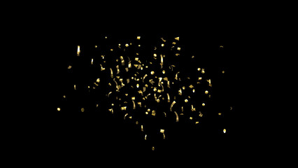 Golden foil Confetti explodes on a black background