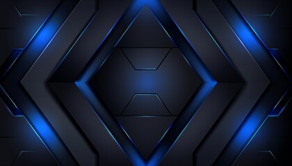 Futuristic blue and black gaming background with glowing neon lights