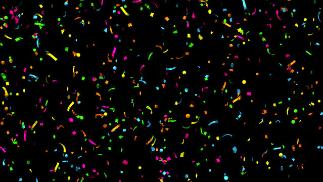 Explosion of multi-colored confetti. Confetti, tinsel on a black background