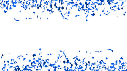 Falling blue confetti on White Background. Flying holiday tinsel. 