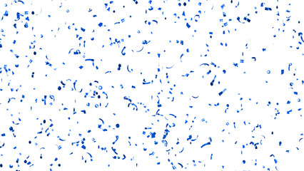 Falling blue confetti on White Background. Flying holiday tinsel. 