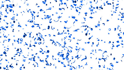 Fototapeta premium Falling blue confetti on White Background. Flying holiday tinsel. 