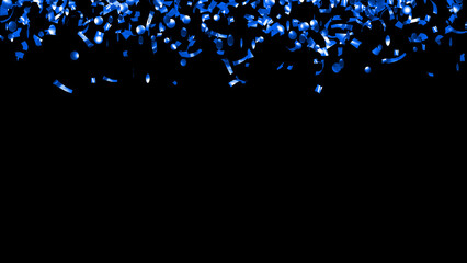 Falling Blue foil Confetti on Black Background