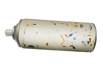 a tube of light cream colored spray paint with faded colorful decoration isolated 