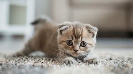 Cute Scottish fold kitten playing at home