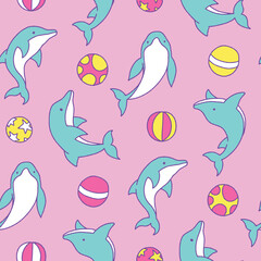 Cute Dolphin Ball Vector Seamless Pattern illustration Design