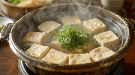Obraz premium Steaming Pot of Yudofu in Kyoto