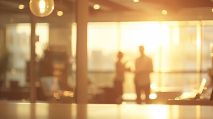 Busy Workplace with People Working in Office, Out-of-Focus Background