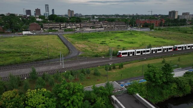 Aerial following ottawa light rail