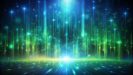 Ethereal, high-tech backdrop featuring glowing green and blue hues on a grainy, dark noise texture with ample copy space.