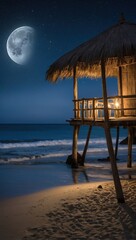 beach at night with Full moon
